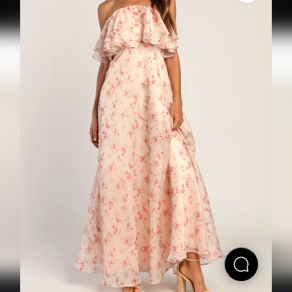 NwT Lulus Sweet Passion Blush Pink Floral Print Organza Maxi Dress